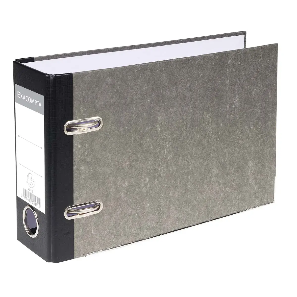 Classeur &agrave; levier papier marbre gris dos de 70mm - A5 horizontal. - Gris-dos noir - EXACOMPTA 