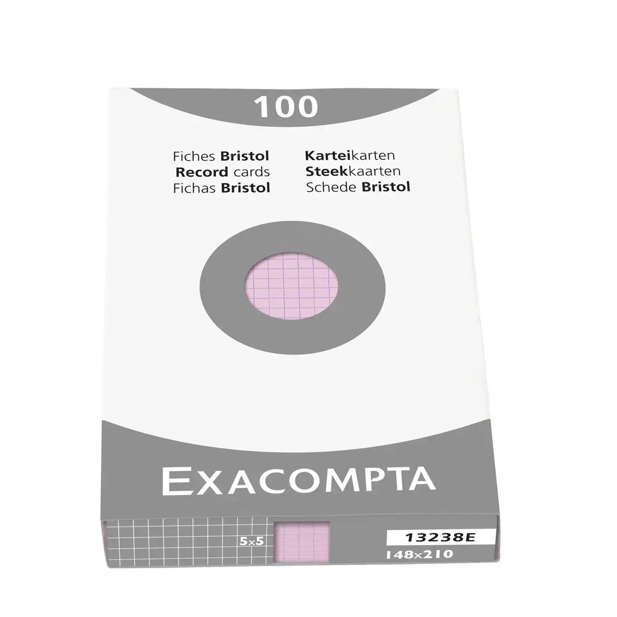 Étui de 100 fiches - bristol quadrillé 5x5 non perforé 148x210mm - Rose - EXACOMPTA