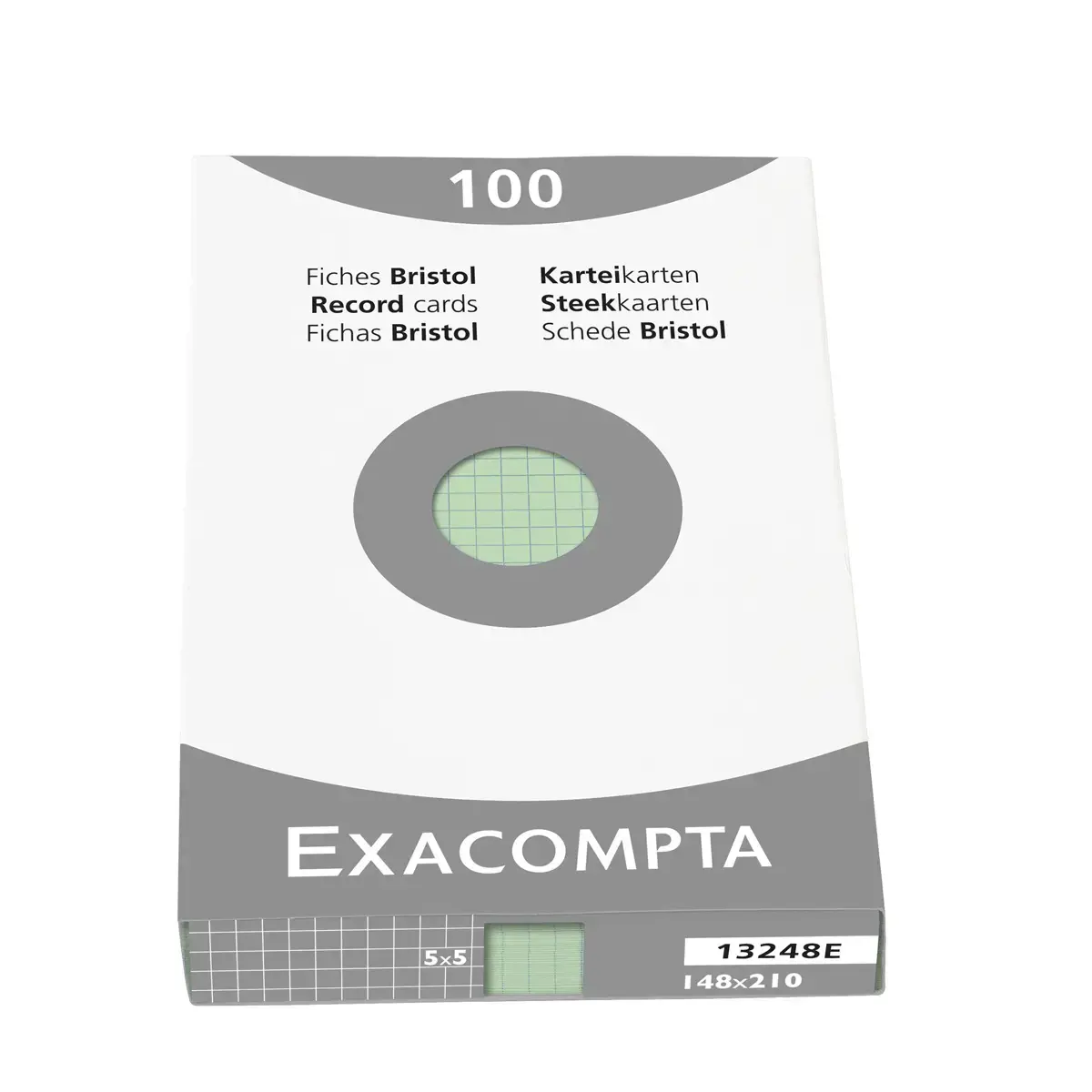 Étui de 100 fiches - bristol quadrillé 5x5 non perforé 148x210mm - Vert - EXACOMPTA