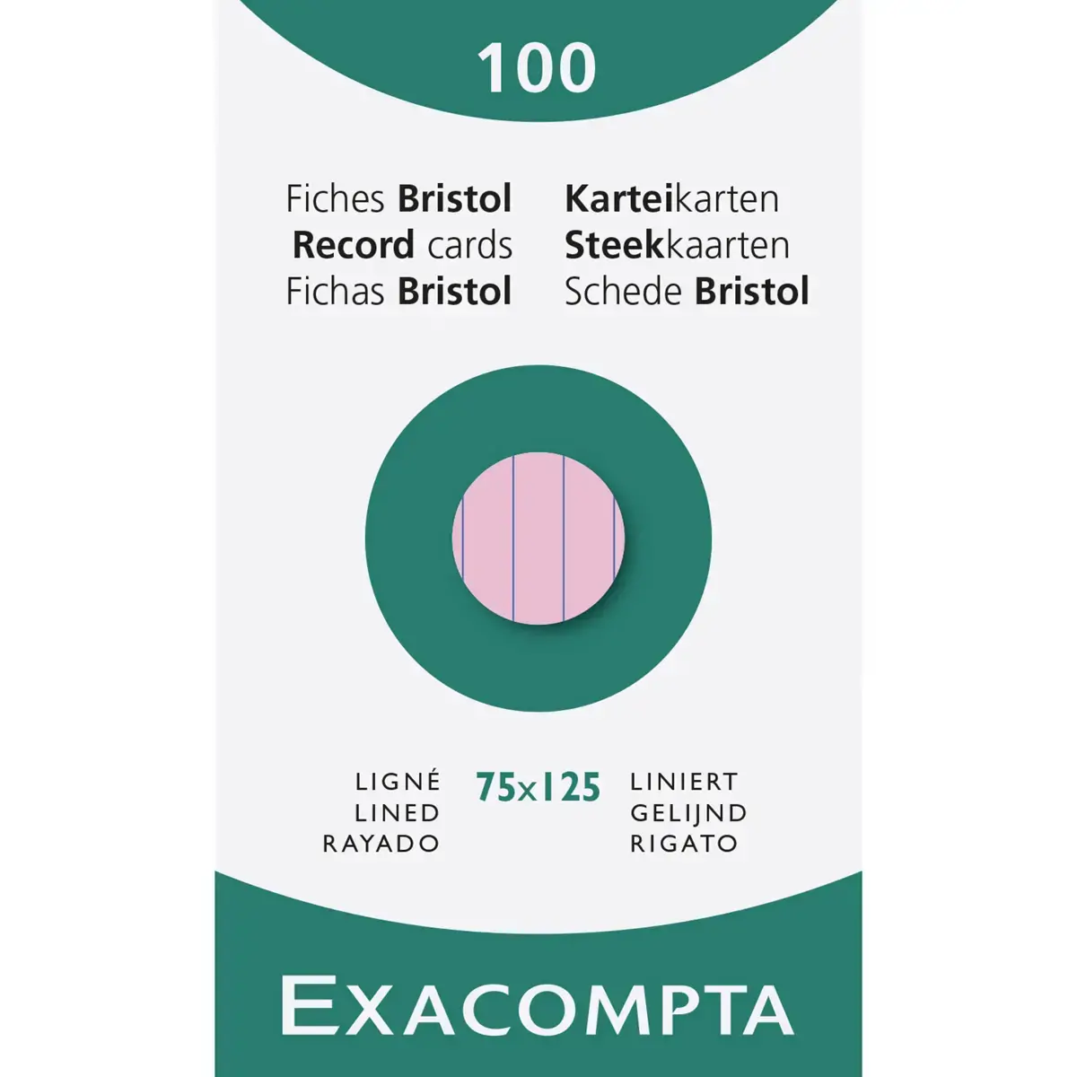 &Eacute;tui de 100 fiches - bristol lign&eacute; non perfor&eacute; 75 x 125 mm - Rose - Exacompta 