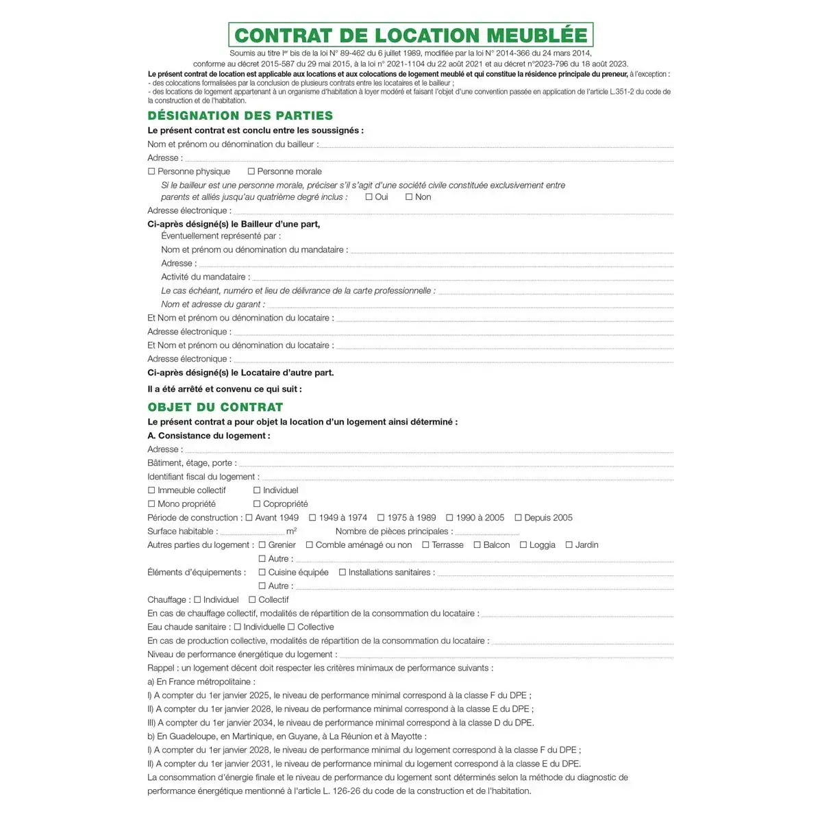 Feuilles Contrat de location pour locaux meublés - EXACOMPTA
