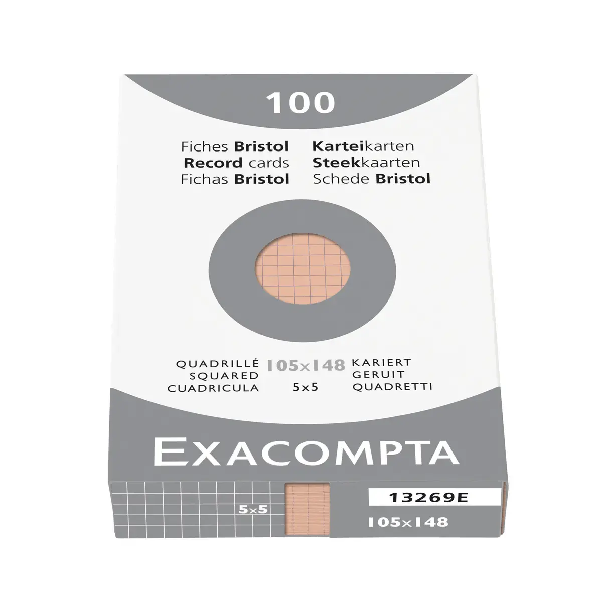 Étui de 100 fiches - bristol quadrillé 5x5 non perforé 105x148mm - Orange - EXACOMPTA