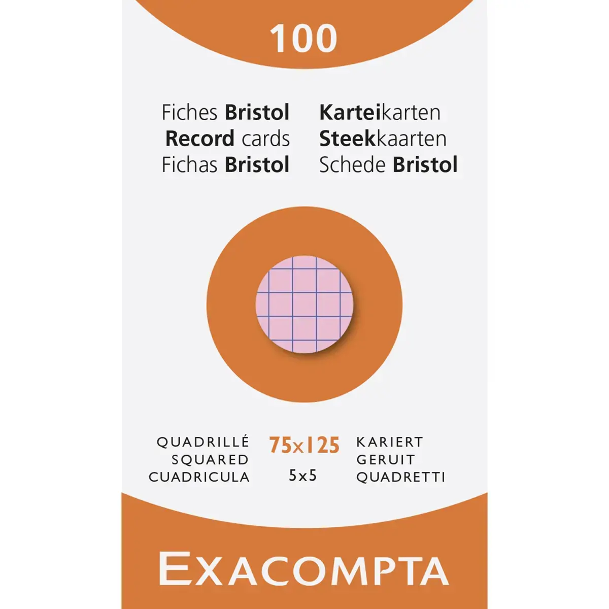 &Eacute;tui de 100 fiches - bristol quadrill&eacute; 5x5 non perfor&eacute; 75x125mm - Couleurs assorties - EXACOMPTA 