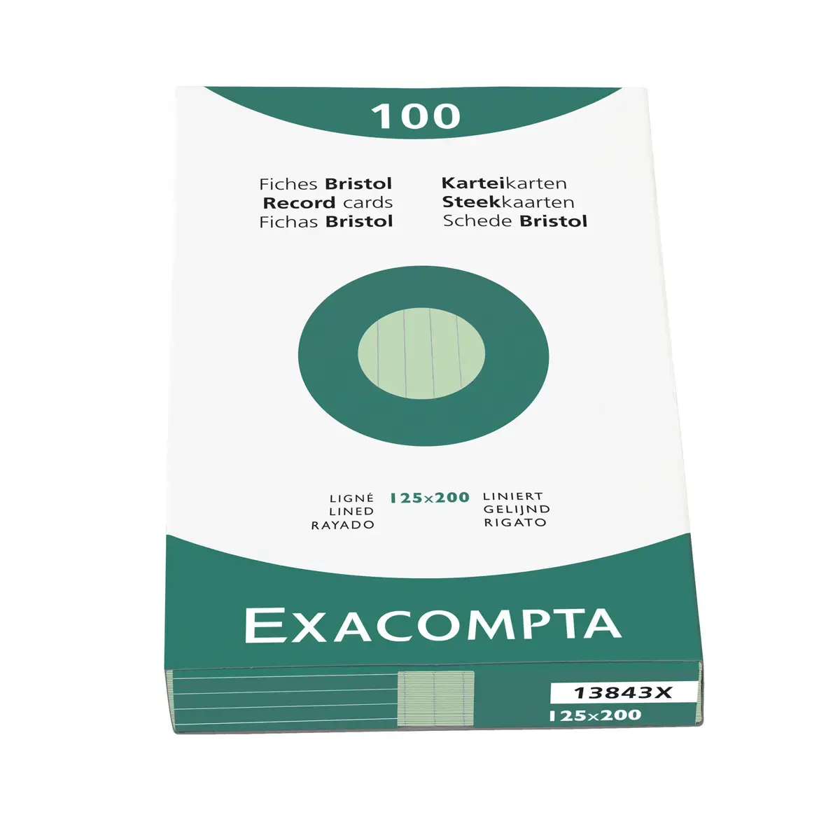 Étui de 100 fiches - bristol ligné non perforé 125x200mm - Vert - EXACOMPTA