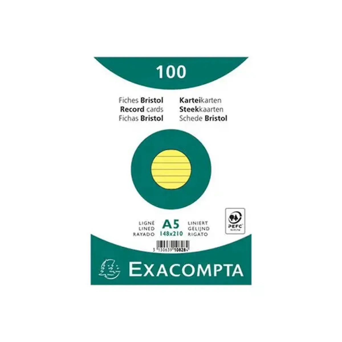 Paquet 100 fiches sous film - bristol ligné non perforé 148x210mm - Jaune - EXACOMPTA