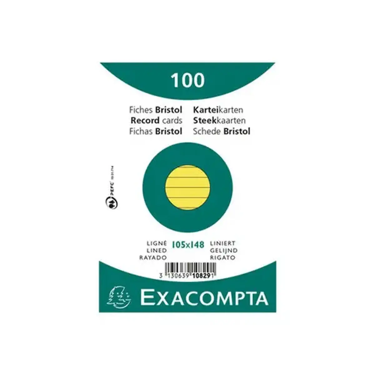Paquet 100 fiches sous film - bristol ligné non perforé 105x148mm - Jaune - EXACOMPTA