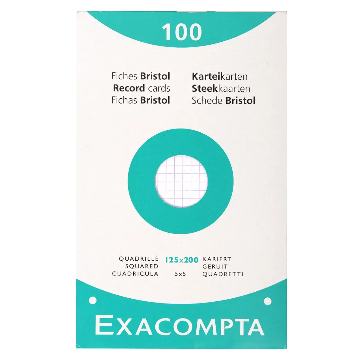 Étui de 100 fiches - bristol blanc quadrillé 5x5 perforé 125x200mm - Blanc - EXACOMPTA