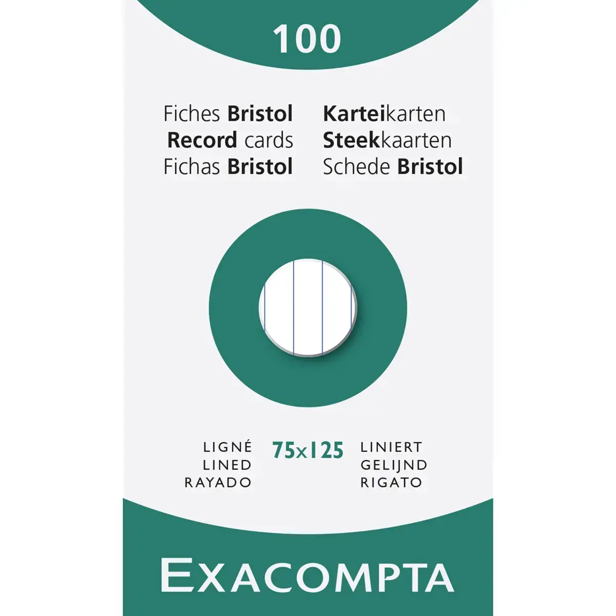 &Eacute;tui de 100 fiches - bristol lign&eacute; non perfor&eacute; 75x125mm - Blanc - EXACOMPTA 