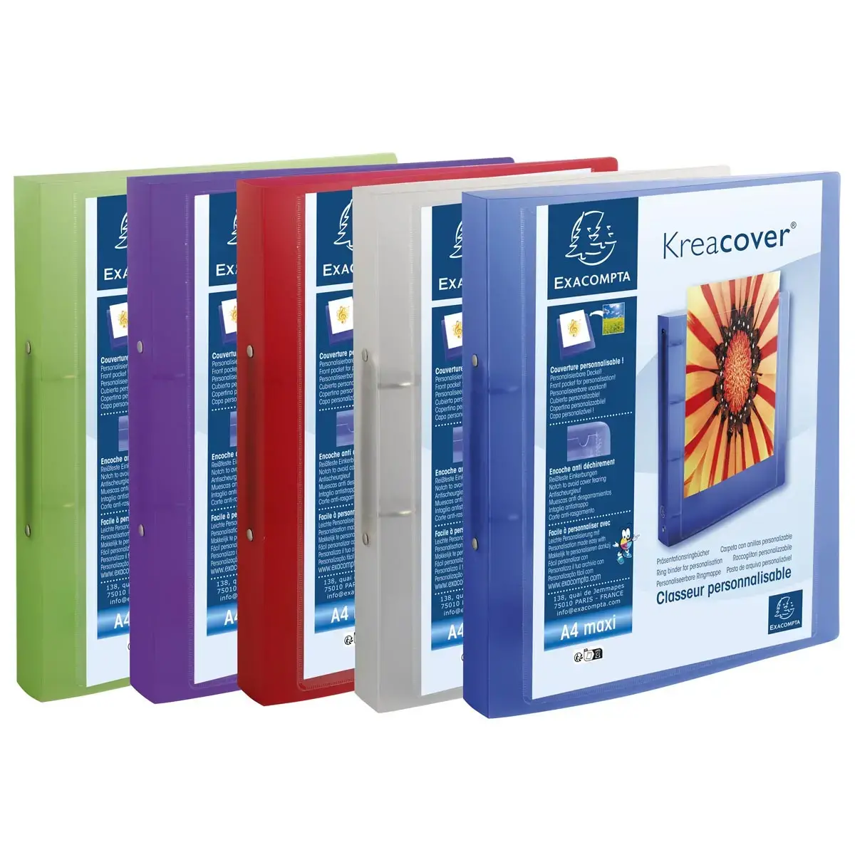 Classeur 2 anneaux 30mm polypropyl&egrave;ne chromaline 7/10e Krea Cover - A4 maxi - Couleurs assorties - EXACOMPTA 