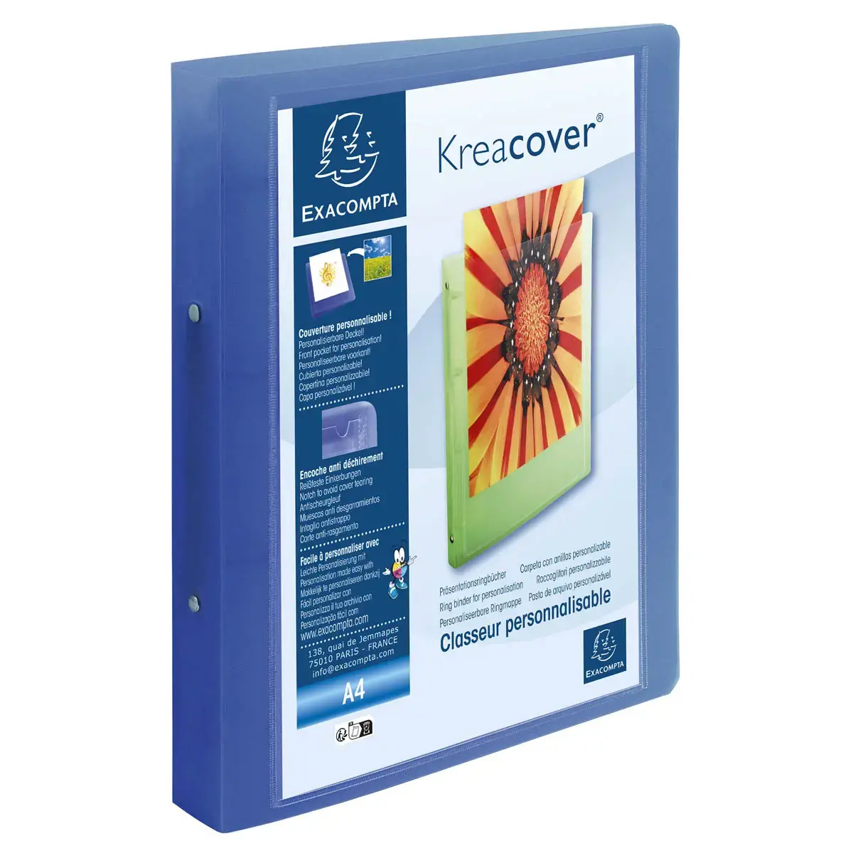 Classeur 2 anneaux 30mm polypropylène chromaline 10/10e Krea Cover - A4 maxi - Couleurs assorties - EXACOMPTA