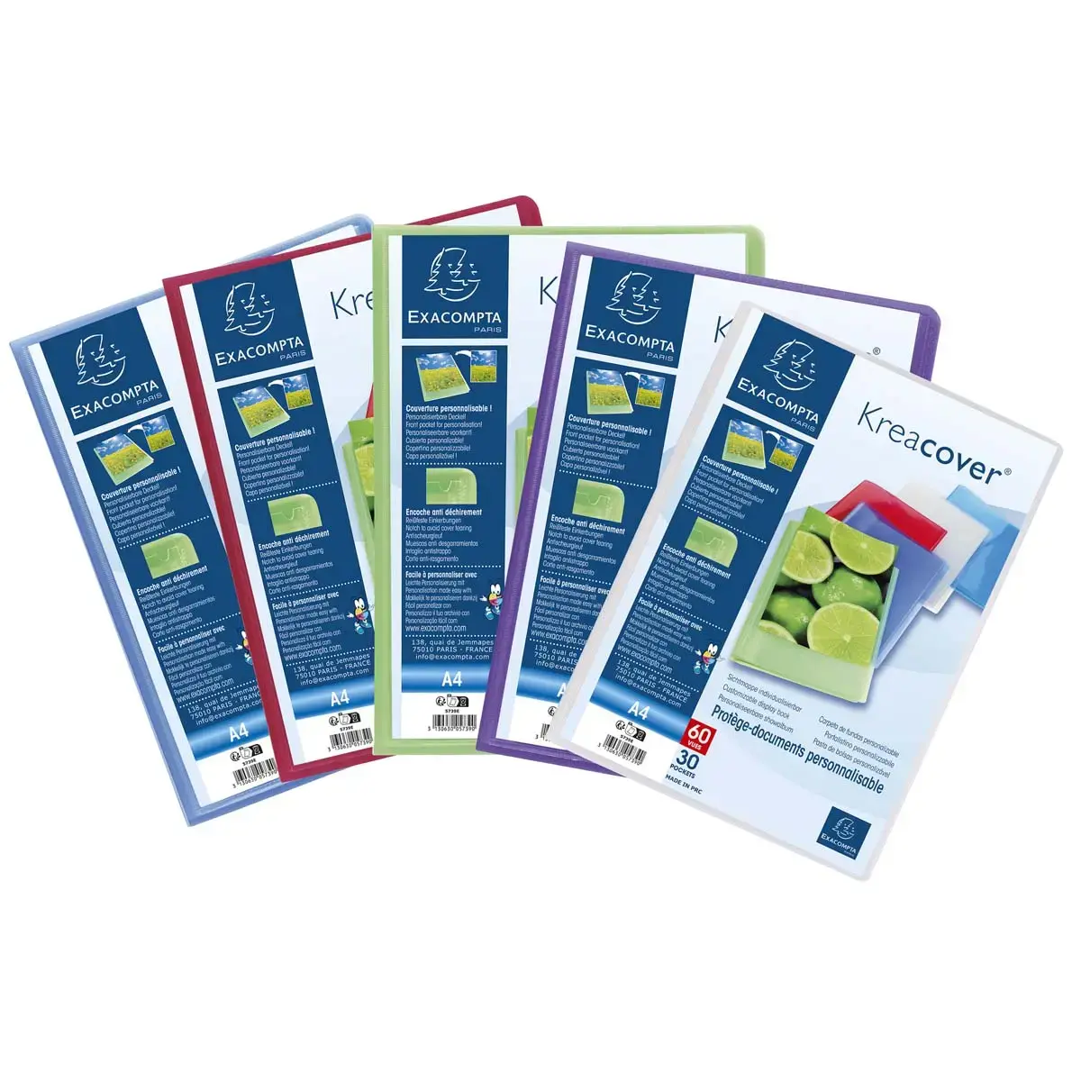 Protège-documents en polypropylène semi rigide Kreacover® Chromaline 60 vues - A4 - Couleurs assorties - EXACOMPTA
