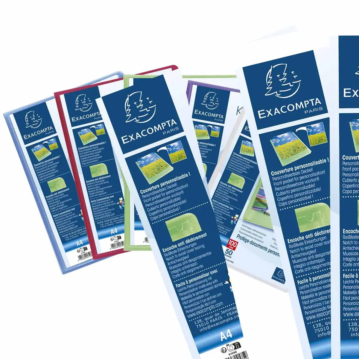Prot&egrave;ge-documents en polypropyl&egrave;ne semi rigide Kreacover&reg; Chromaline 100 vues - A4 - Couleurs assorties - EXACOMPTA 