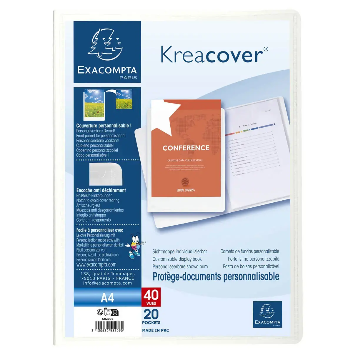 Protège-documents en polypropylène rigide Kreacover® 40 vues - A4 - Blanc - Exacompta