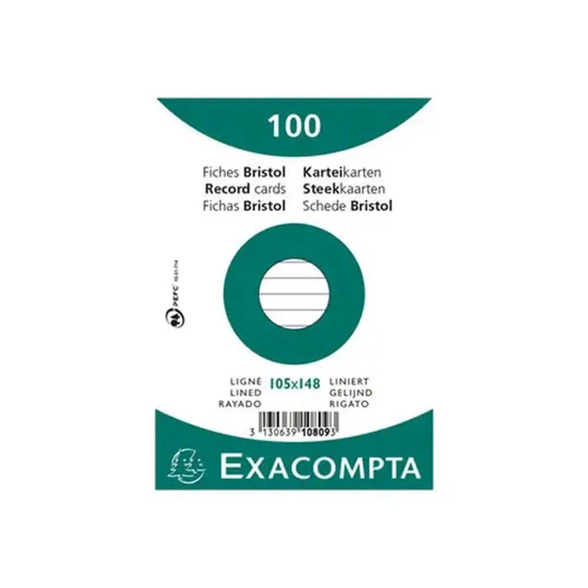 Paquet 100 fiches sous film - lign&eacute; non perfor&eacute; - 105 x 148 mm - Blanc - Exacompta 