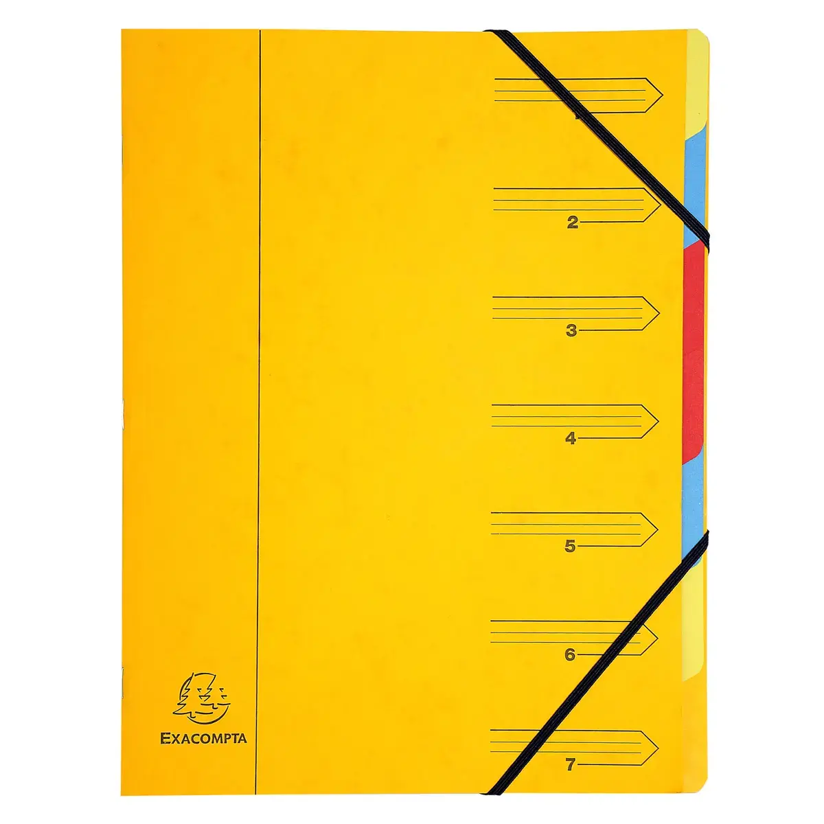 Trieur agraf&eacute; avec &eacute;lastiques 7 compartiments - Jaune - EXACOMPTA 