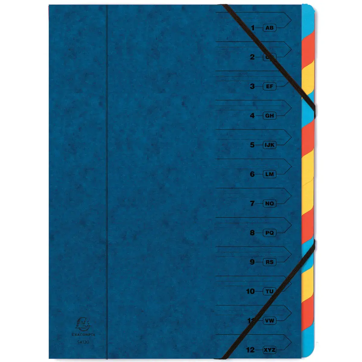Trieur agrafé avec élastiques 12 compartiments - Bleu - EXACOMPTA