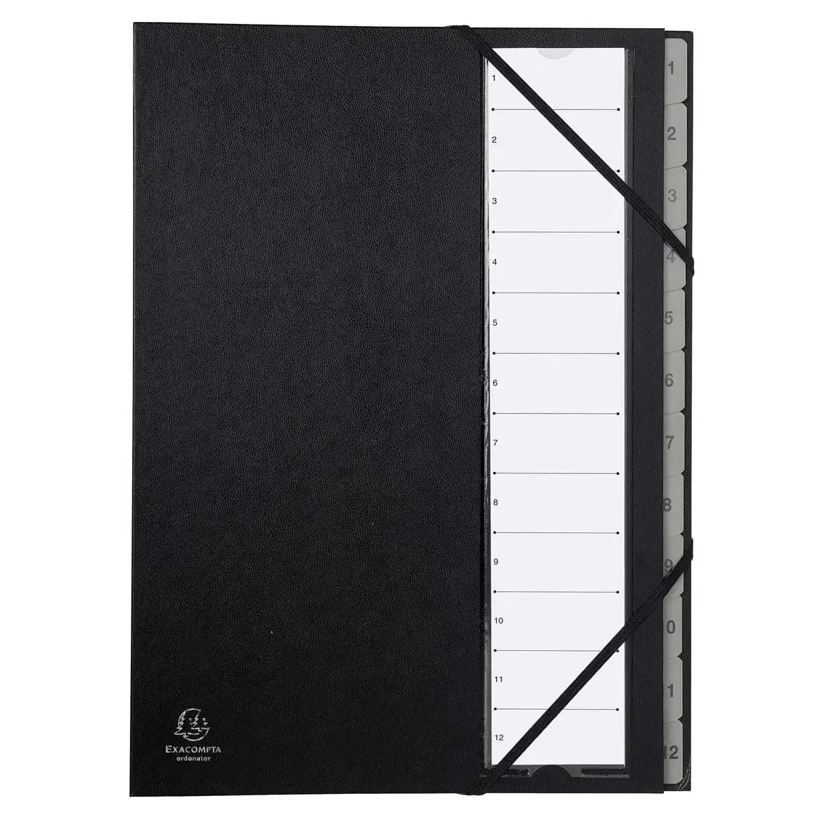 Trieur rigide Ordonator numerique dos extensible 12 compartiments 1 à 12 - Noir - EXACOMPTA