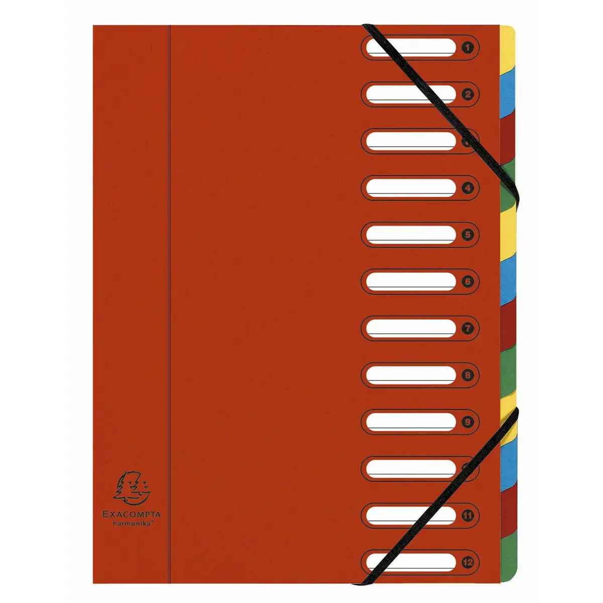 Trieur HARMONIKA® à fenêtres avec élastiques véritable carte lustrée 12 compartiments - Rouge - EXACOMPTA