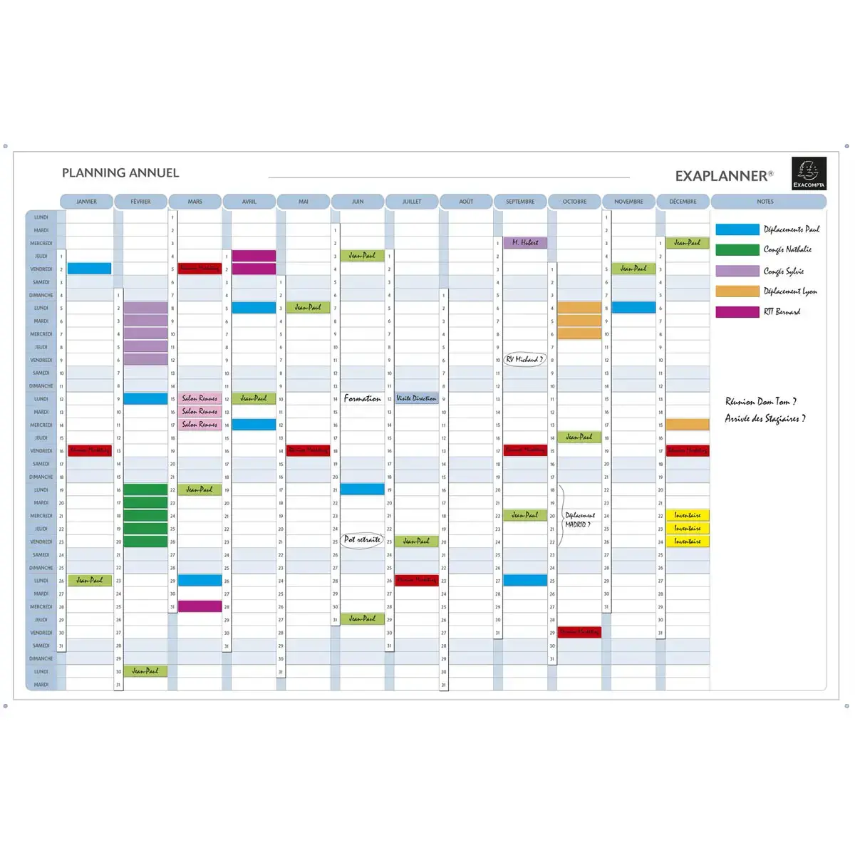 Planning magnétique annuel - textes en français - Blanc - EXACOMPTA