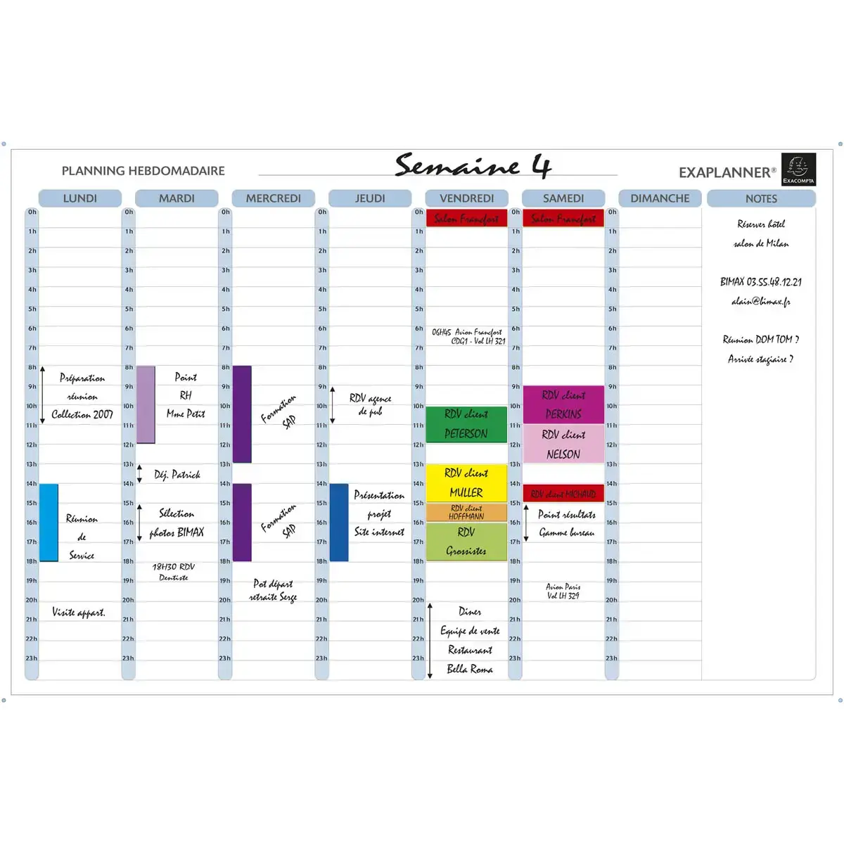 Planning magn&eacute;tique hebdomadaire - textes en fran&ccedil;ais - Blanc - Exacompta 