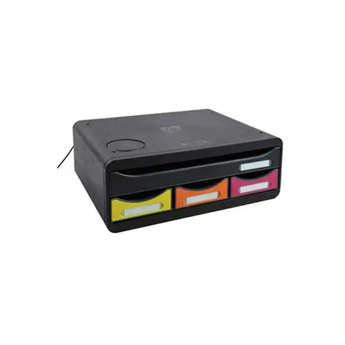 Caisson &agrave; 4 tiroirs TOOLBOX MINI avec recharge par induction Qi - Noir / arlequin - Exacompta 