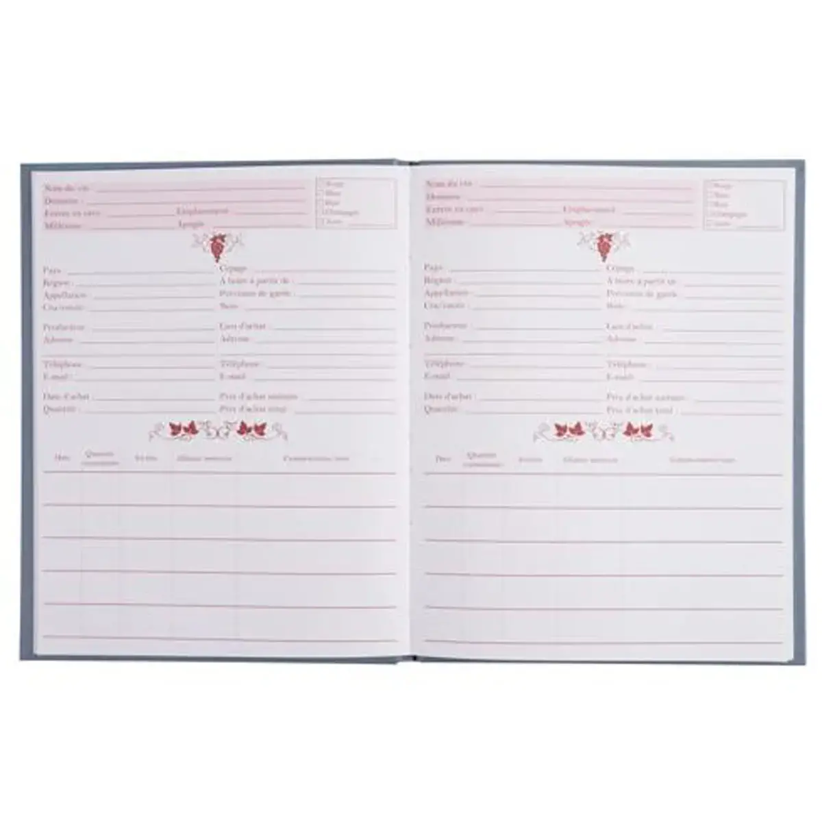 LIVRE DE CAVE.220X170.96 PAGES GRIS 