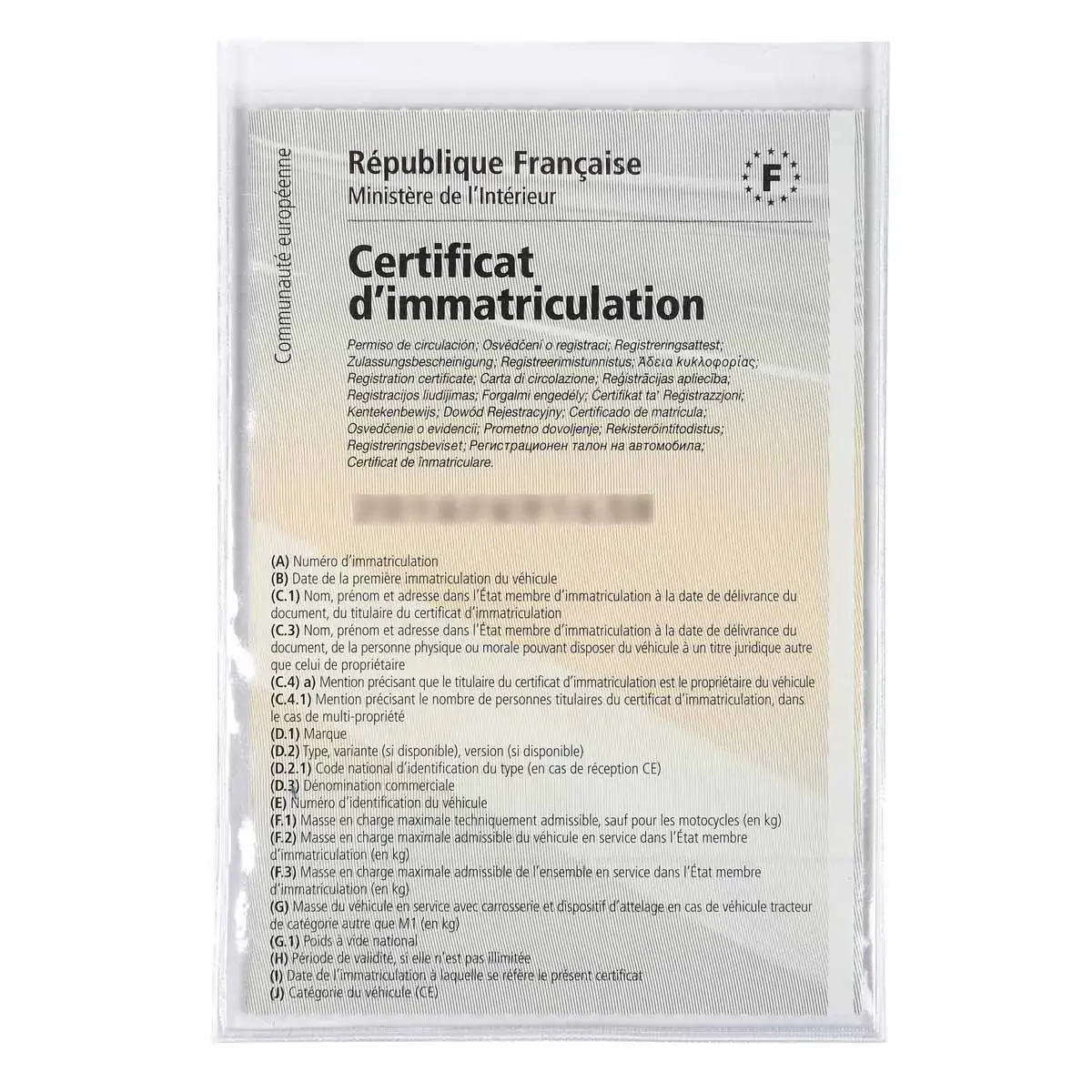 Etui de Protection PVC Documents voiture