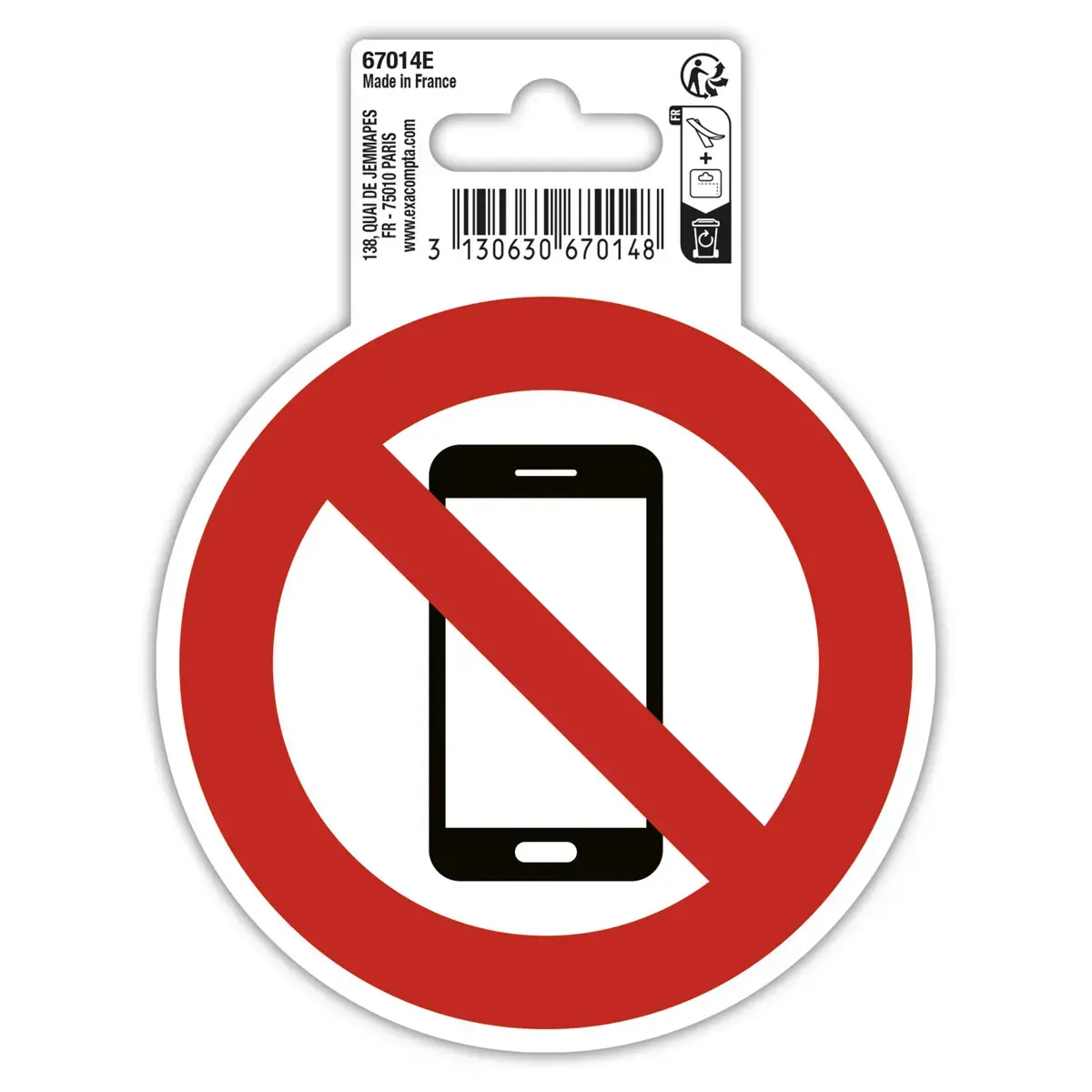 Panneau adhesif tel mobile interdit 10cm