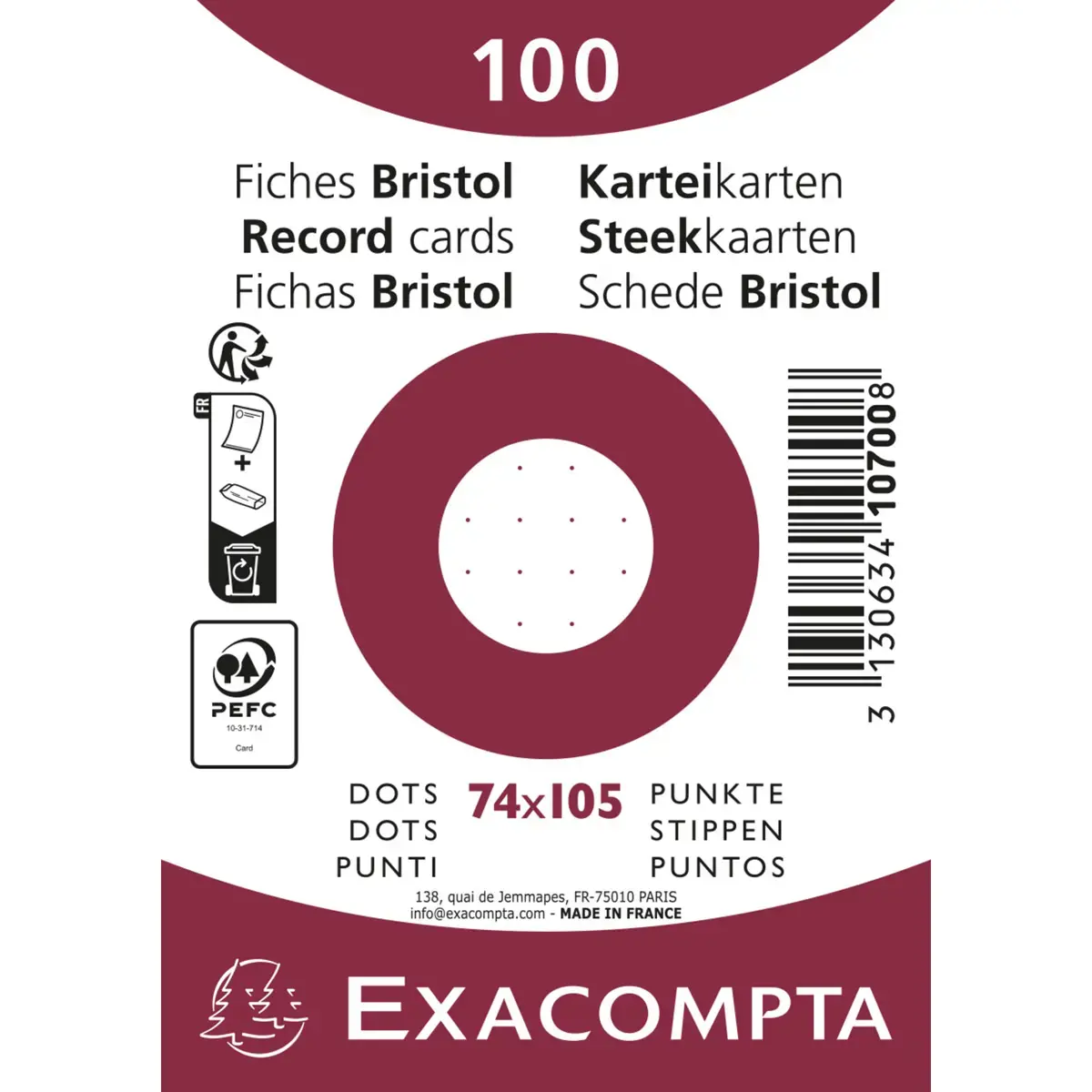 F.Bristol 74 x 105 blanc dots /s film - Exacompt