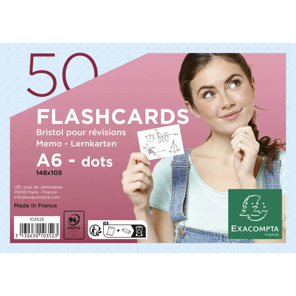 Flashcards bristol A6 dots Bleu - Exacompt