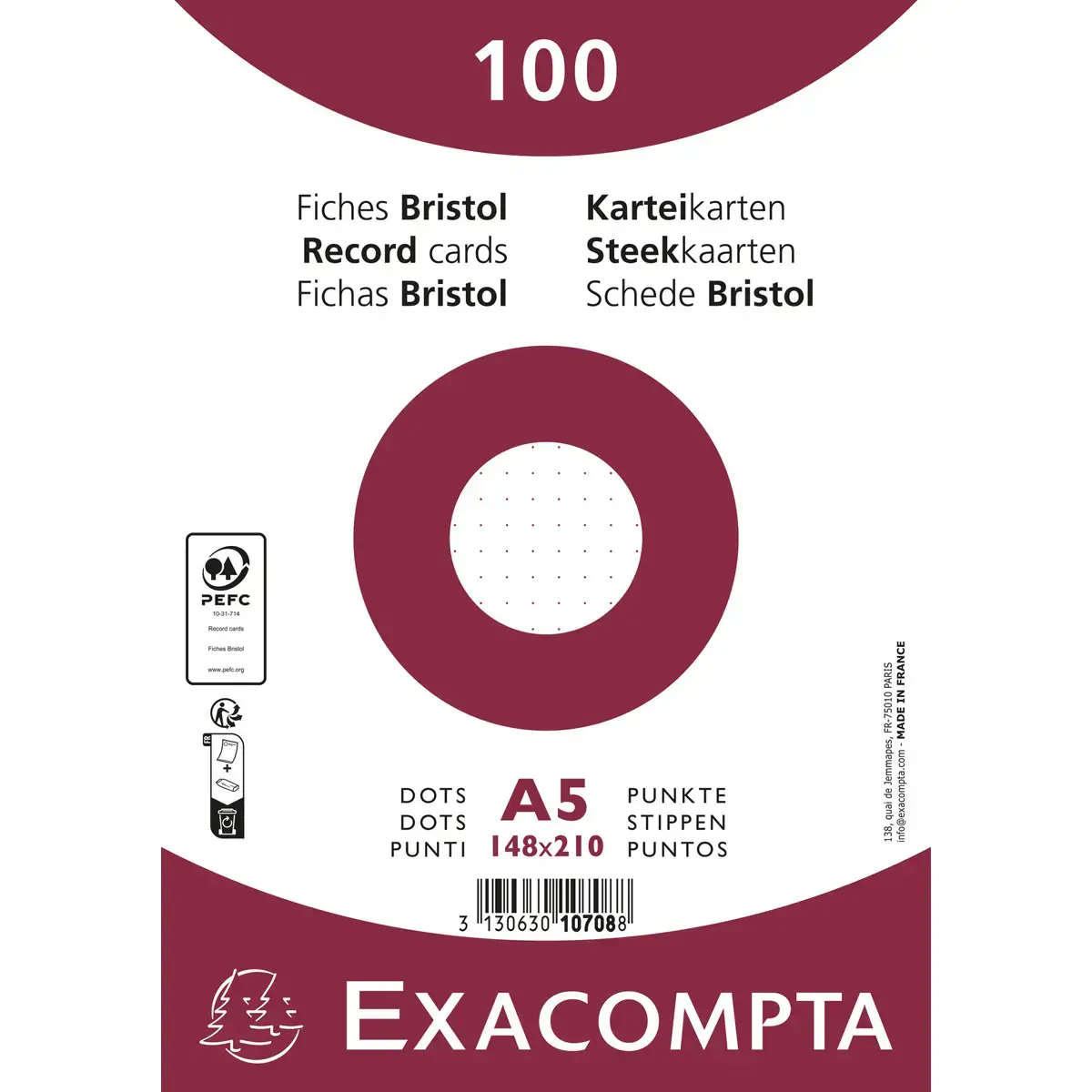 Fiches Bristol - 148 x 210 - Lignes Dots - Exacompt