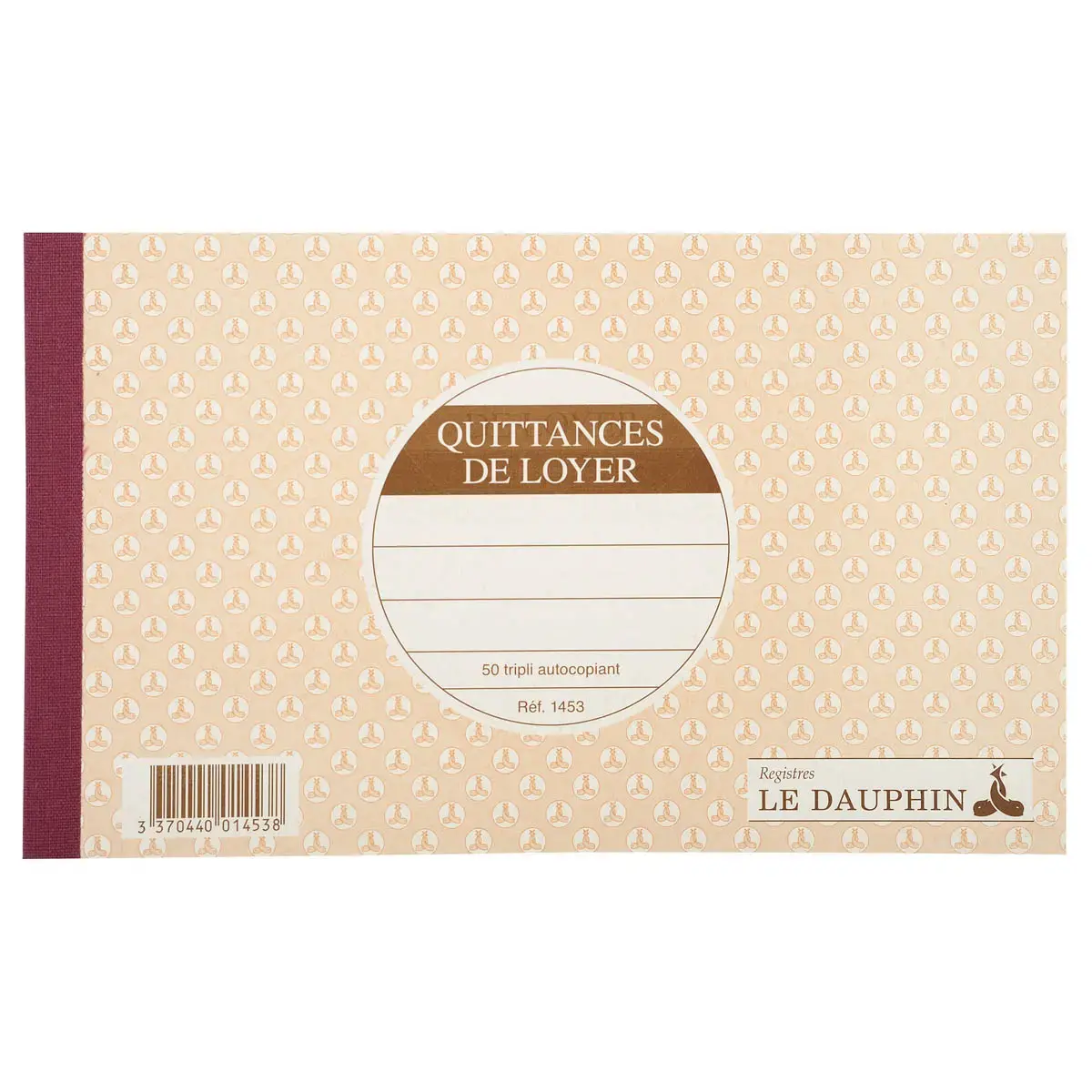 Carnet de quittances de loyer autocopiant - 12,5 x 21 cm - 50 feuilles en triplicata - Le Dauphin 