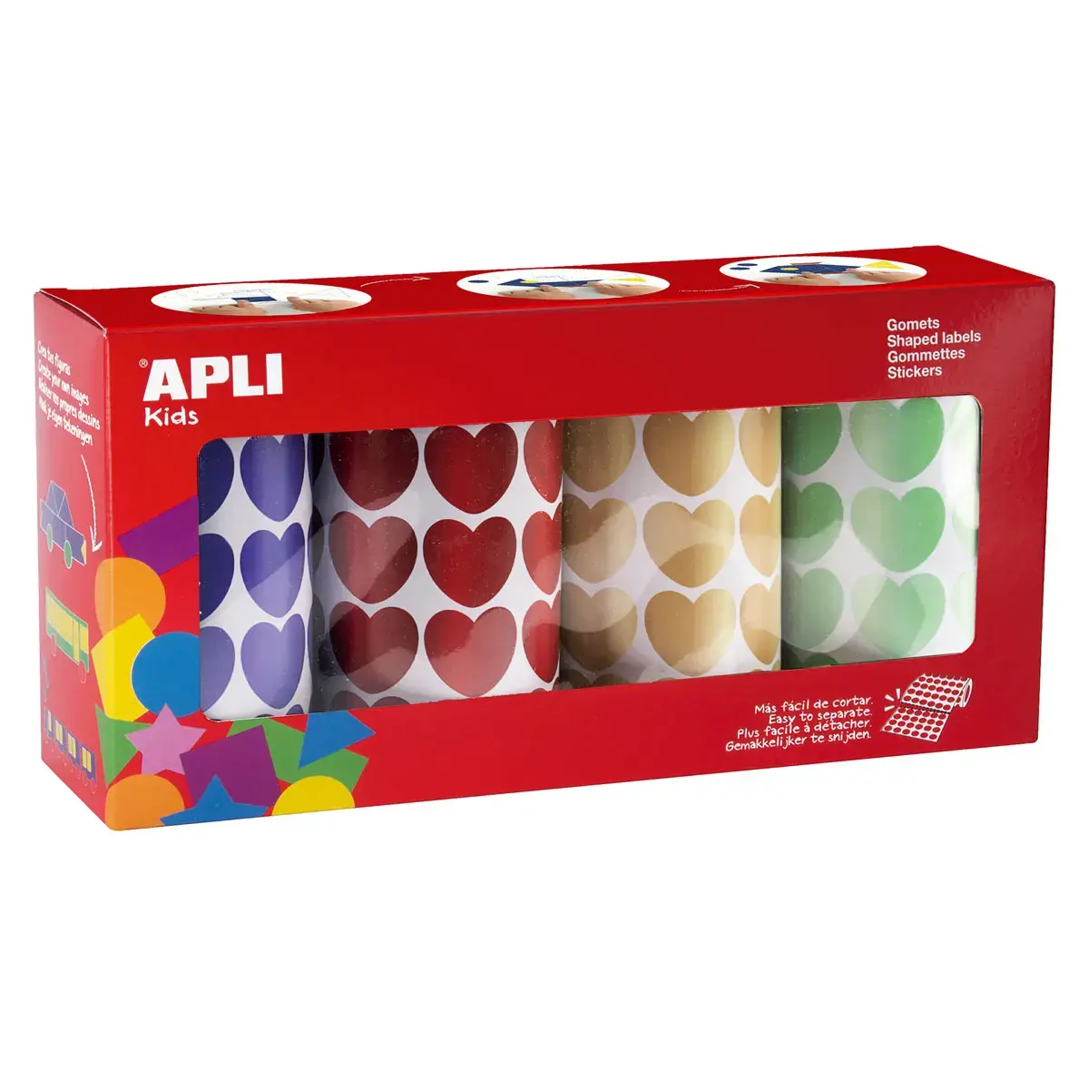 Rouleaux de gommettes c&oelig;urs m&eacute;tallis&eacute;s - 5640 gommettes - Apli 