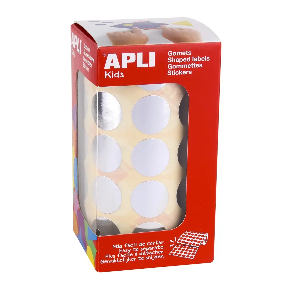 Rouleau gommettes rondes Ø 20 mm métallisées argent - Apli