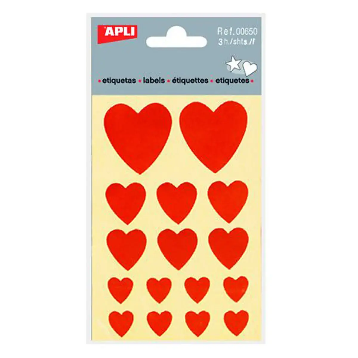 Gommettes cœurs rouges 3 feuilles - Apli