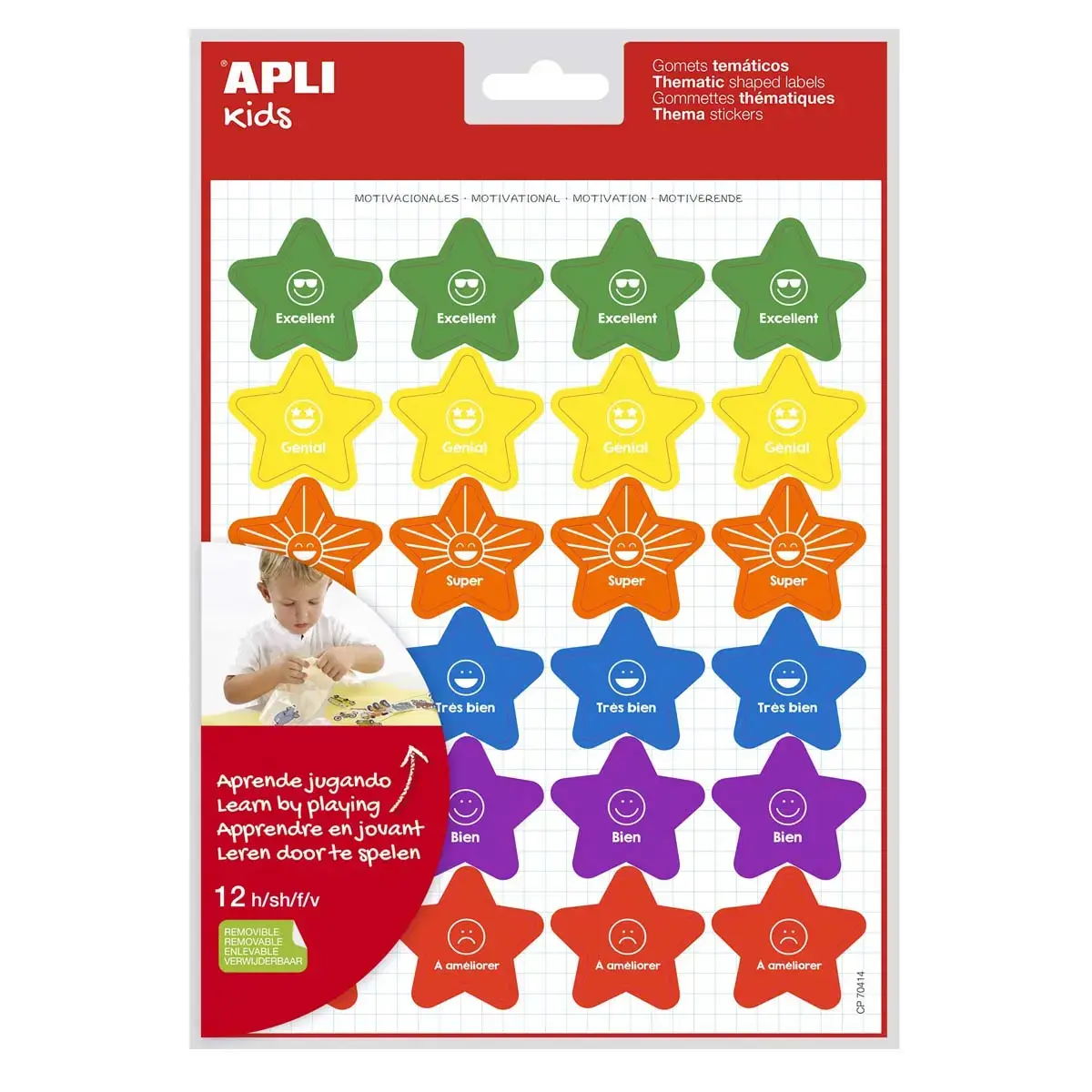 Gommettes motivation textes et couleurs assorties 12 feuilles - Apli 