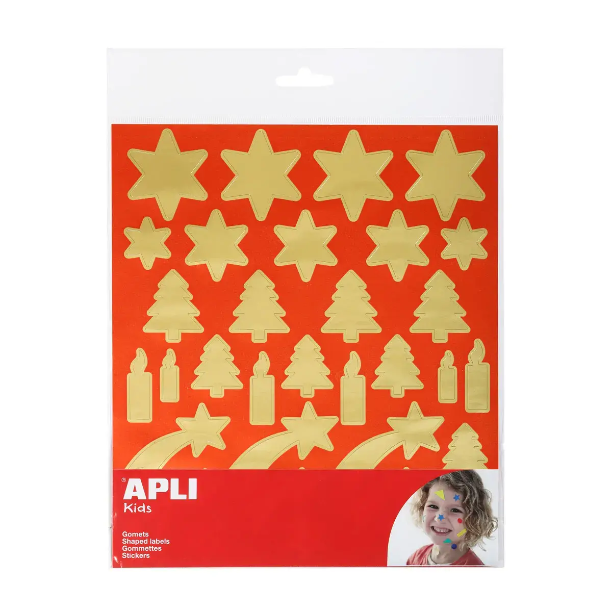 Gommettes or sur fond rouge 2 feuilles - Apli