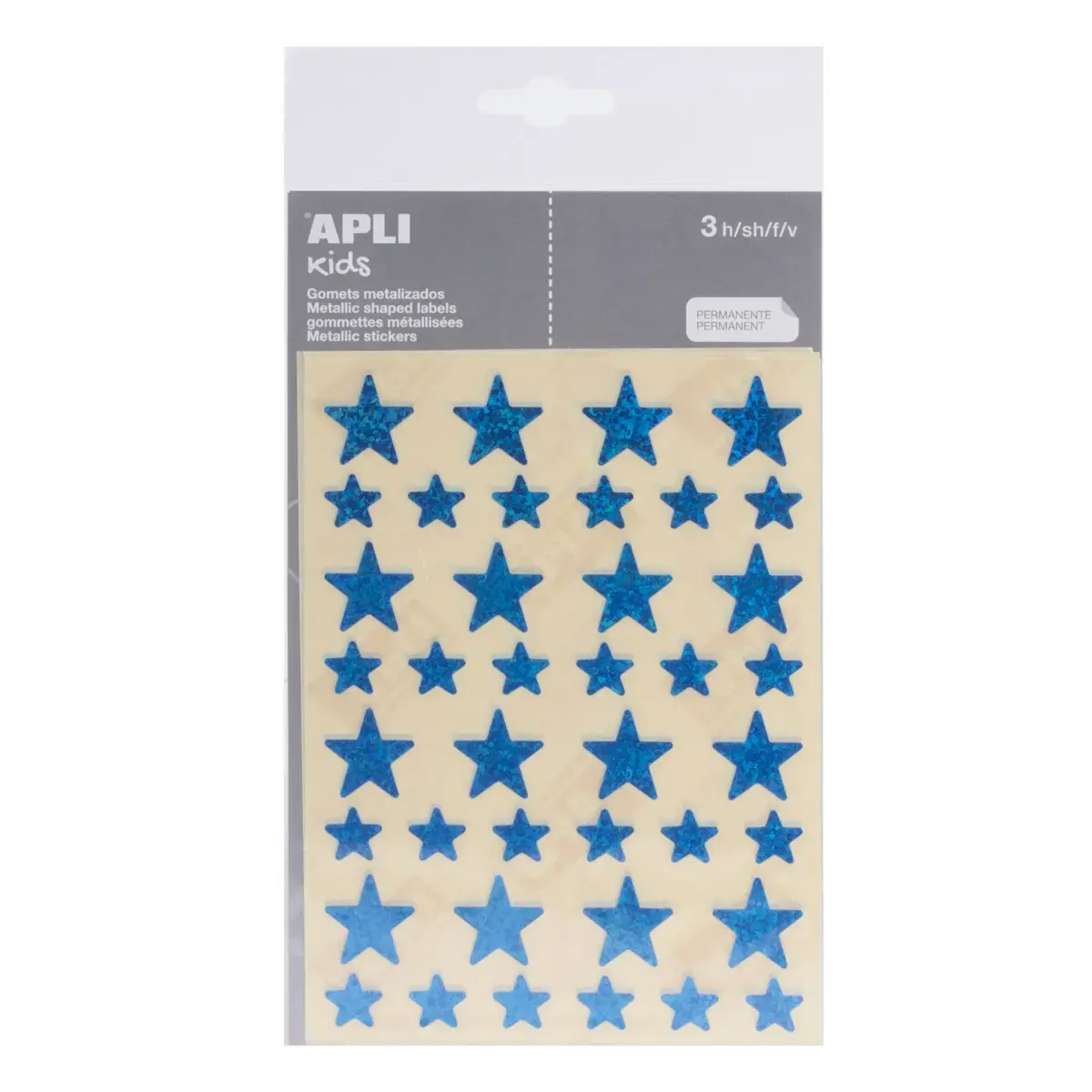 Gommettes étoiles 12,5 et 19,5 mm bleu holographique 3 feuilles - Apli