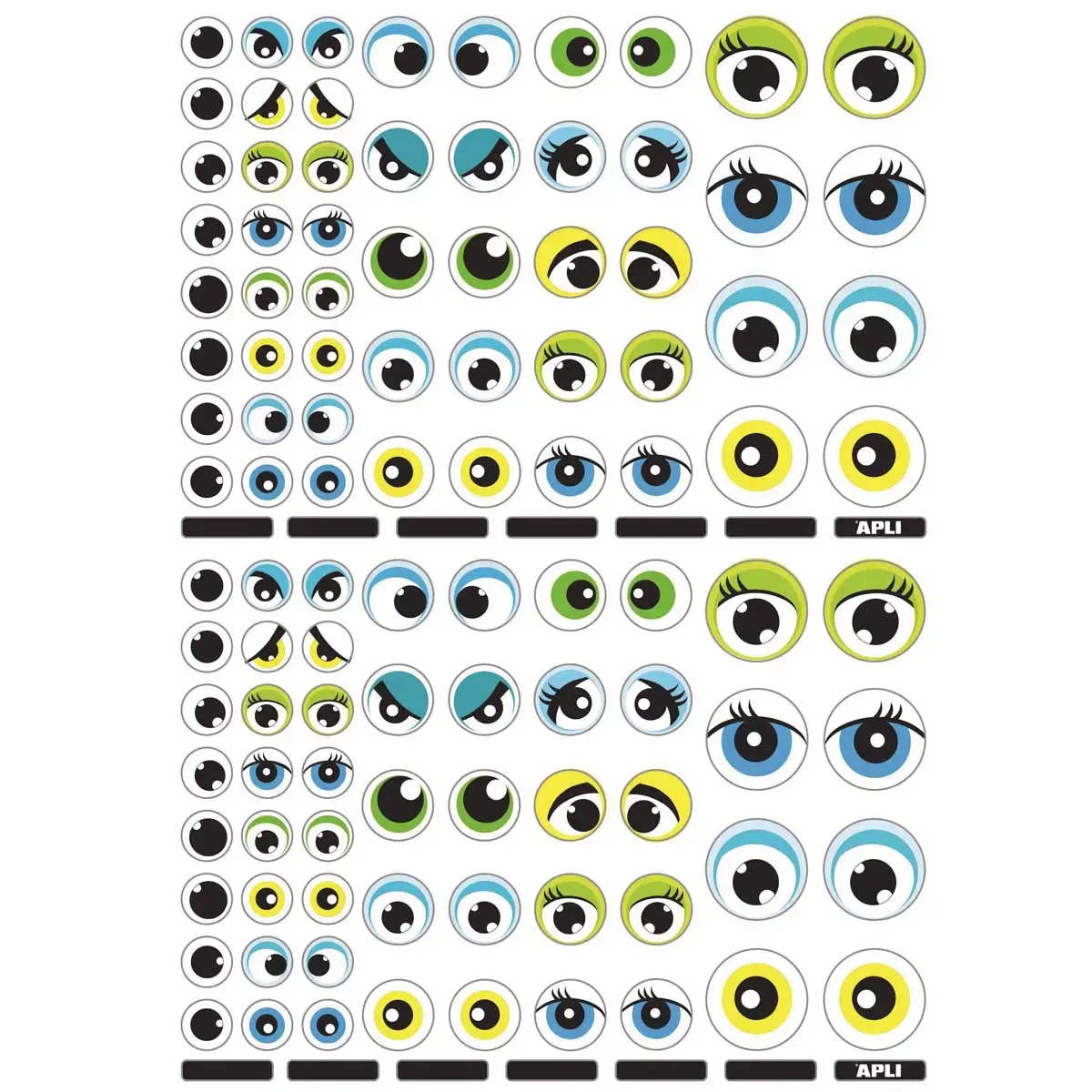 Gommettes th&eacute;matiques Yeux bleus/verts 3 feuilles - Apli 