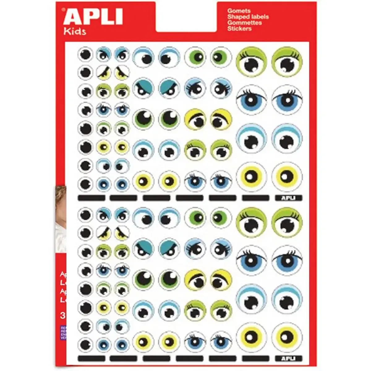 Gommettes th&eacute;matiques Yeux bleus/verts 3 feuilles - Apli 