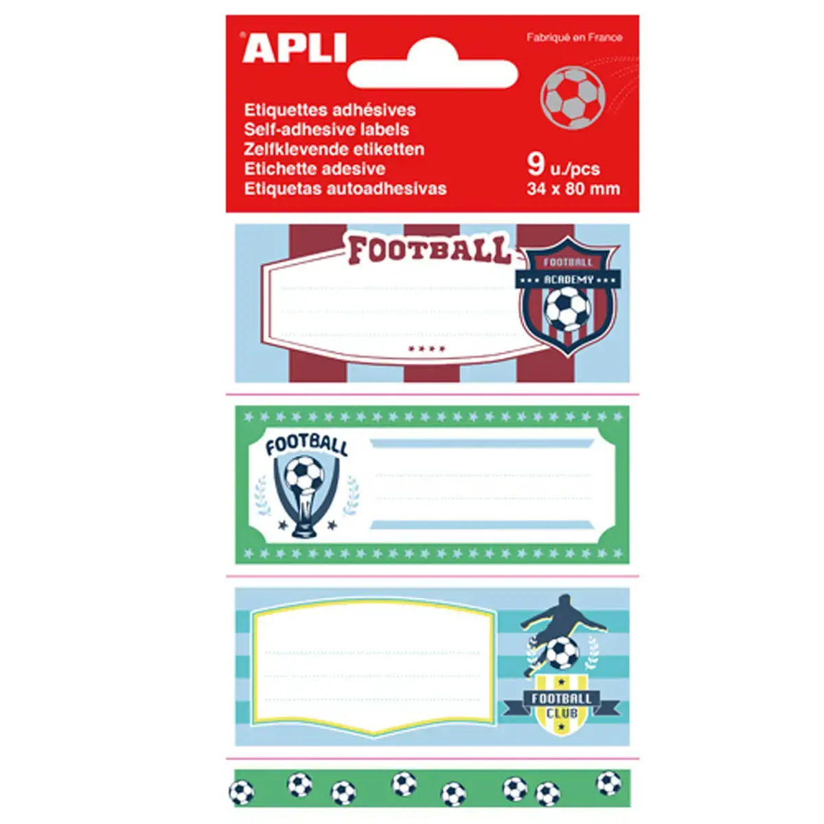 Étiquettes scolaires football 9 unités - Apli