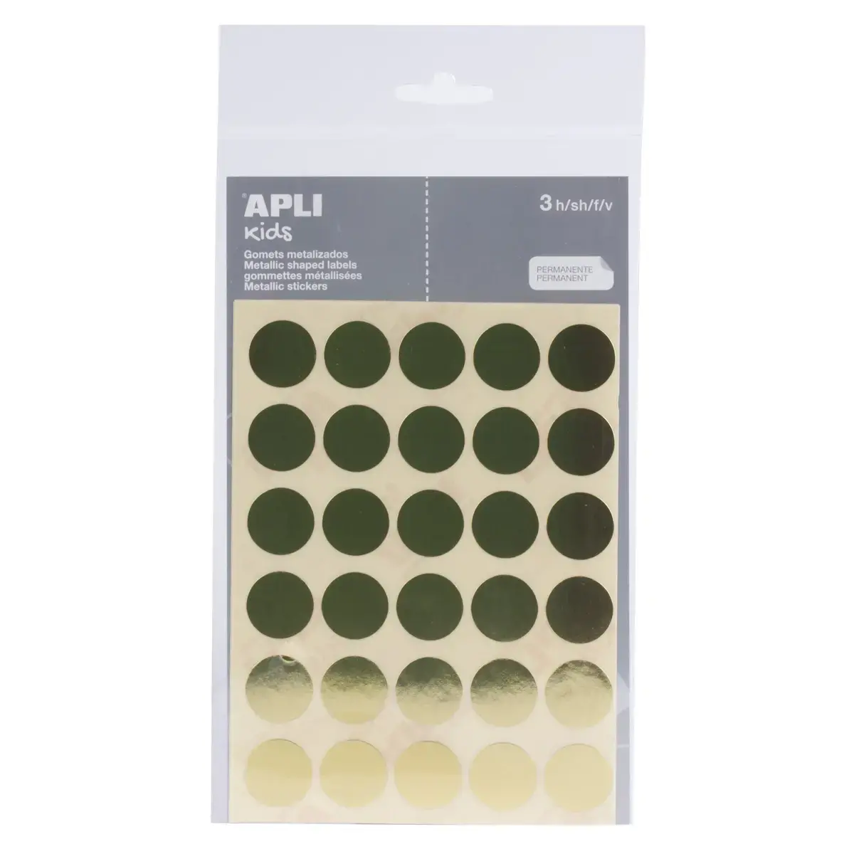 Gommettes rondes Ø 20 mm or métallisé 3 feuilles - Apli