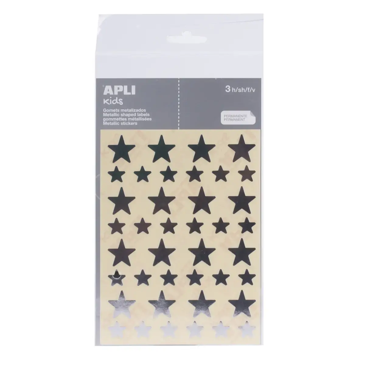 Gommettes &eacute;toiles 12,5 et 19,5 mm argent m&eacute;tallis&eacute; 3 feuilles - Apli 