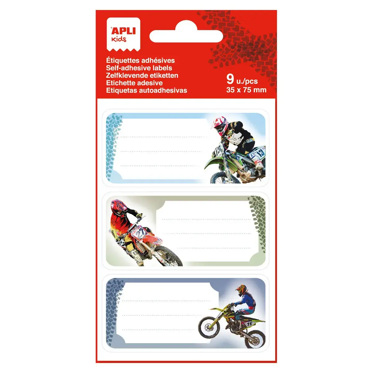 &Eacute;tiquettes scolaires motos 9 unit&eacute;s - Apli 