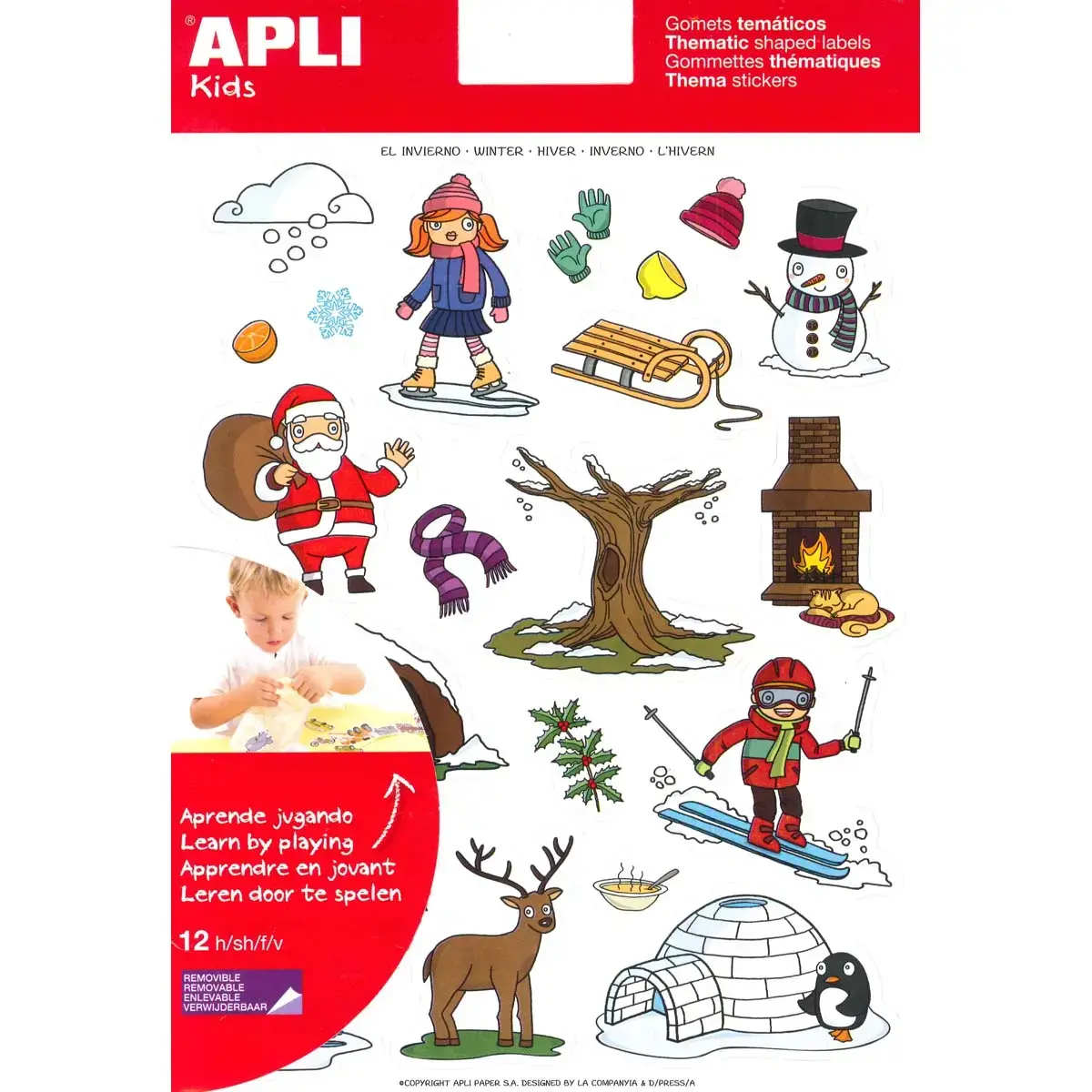 Gommettes th&eacute;matiques L&rsquo;Hiver 12 feuilles - Apli 