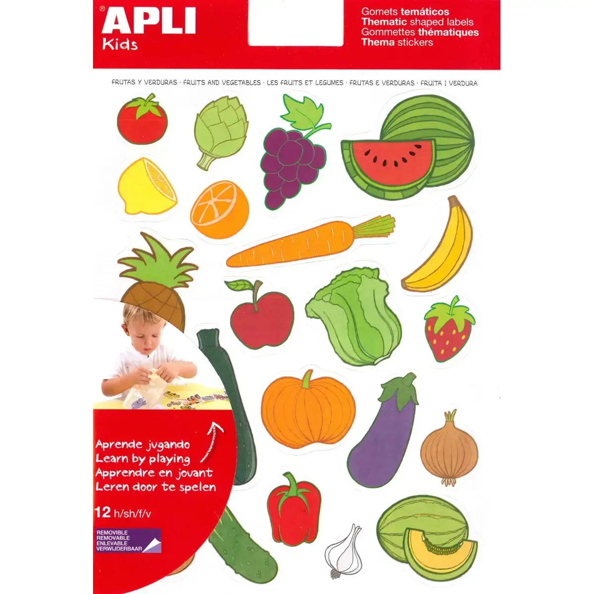 Gommettes thématiques Fruits et légumes 12 feuilles - Apli