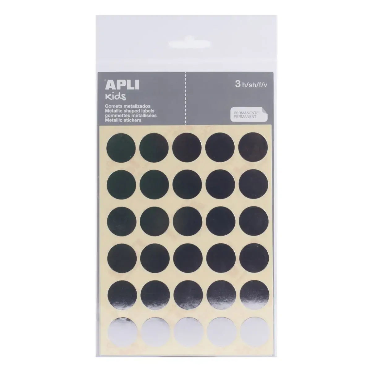 Gommettes rondes &Oslash; 20 mm argent m&eacute;tallis&eacute; 3 feuilles - Apli 