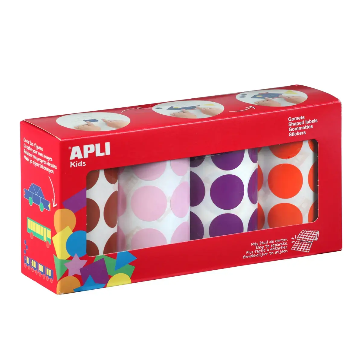 Boîte de rouleaux de gommettes rondes Ø 33 mm 4 couleurs - Apli